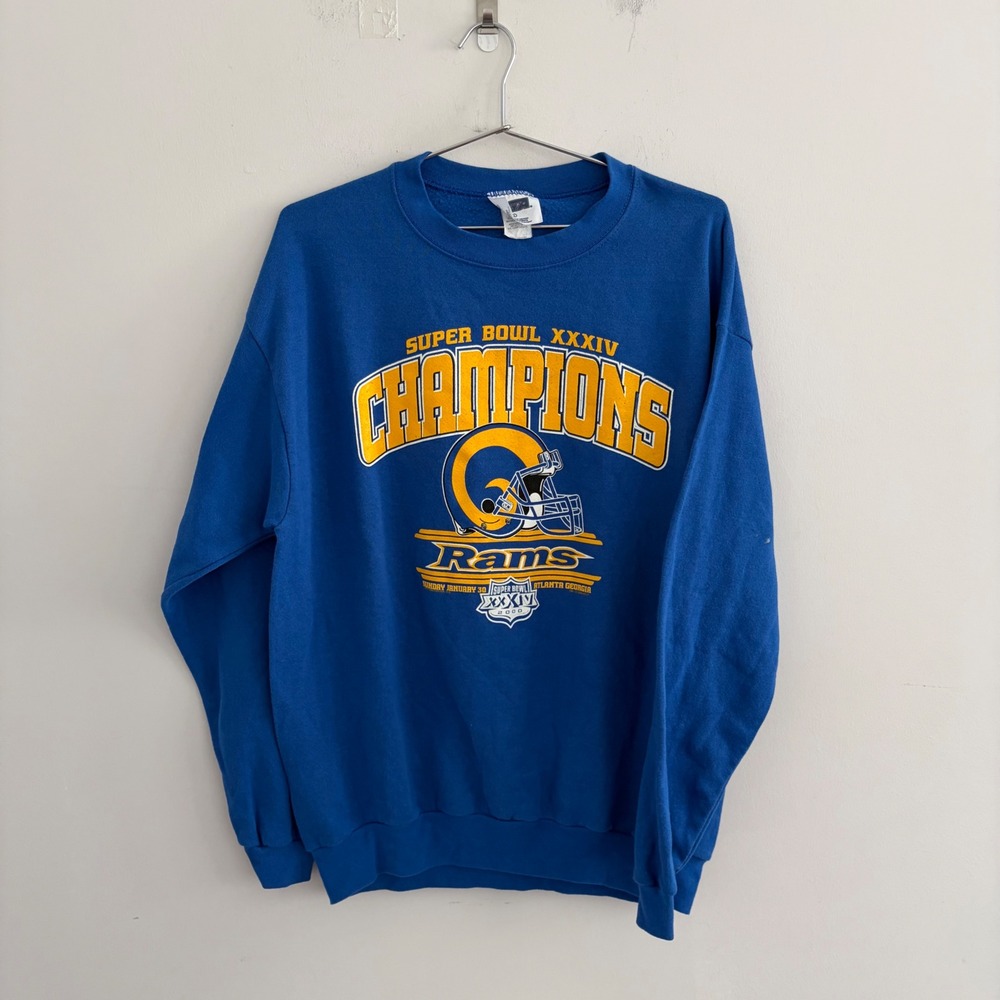 Vintage CSA St Louis Rams Super Bowl XXXIV Champions Sweatshirt Blue Large